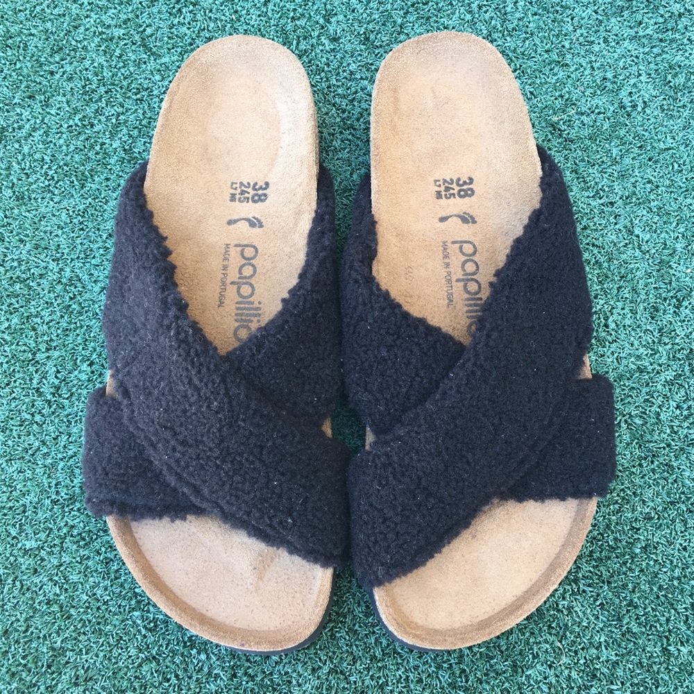 NWT Birkenstock Papilliio Daytona Platform Sandal Faux Shearling Black 38 - Picture 12 of 14